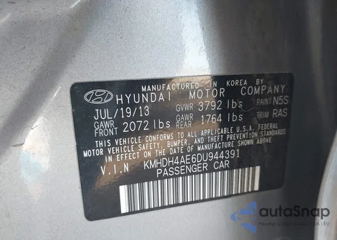 2013 Hyundai Elantra Gls z USA, uszkodzony, nr VIN KMHDH4AE6DU944391